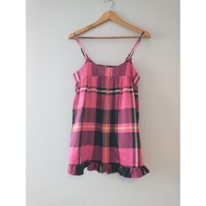 Victoria's Secret Hot Pink Plaid Gingham Open Back Babydoll Small Ruffles